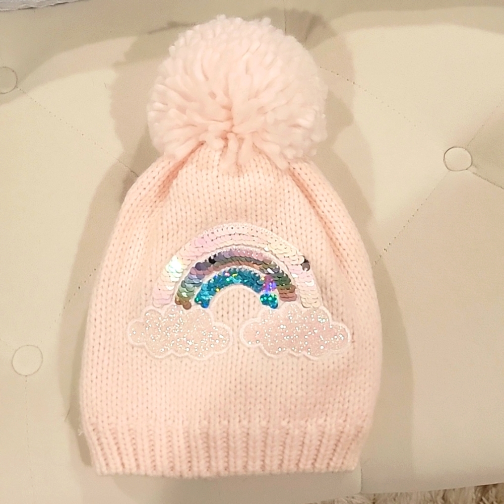 Brand New Pink Knit Rainbow Beanie (for toddlers)